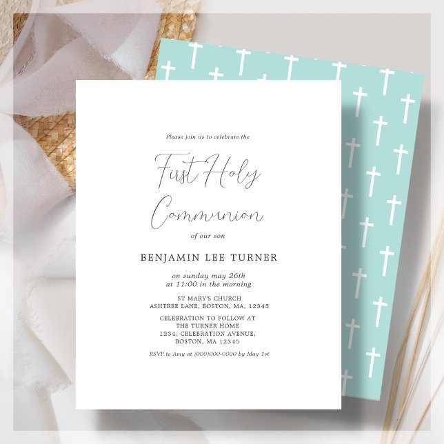 Modern Teal | First Communion Budget Invitation (Creator Uploaded)
