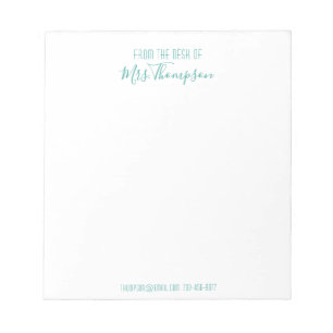 Modern Teal From The Desk Of Name Script Notepad