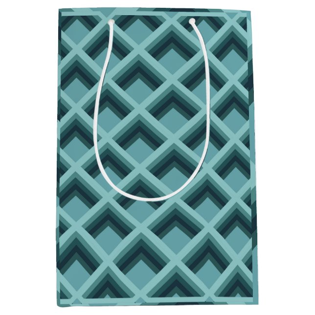 Modern Teal Geometric 3D Diamond Wrapping Paper Medium Gift Bag (Front)