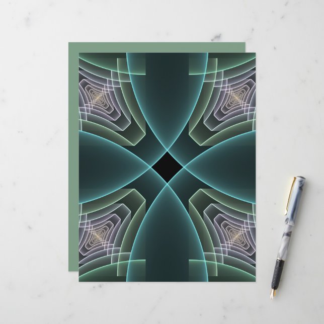Modern Teal Geometric Fractal Art Graphic (Front/Back In Situ)