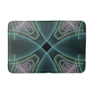 Modern Teal Geometric Fractal Art Graphic Bath Mat