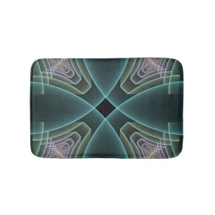 Modern Teal Geometric Fractal Art Graphic Bath Mat