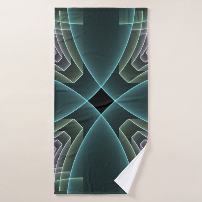 Modern Teal Geometric Fractal Art Graphic Bath Towel (Bath Towel)