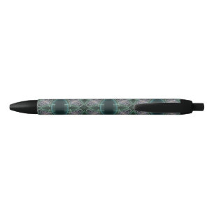 Modern Teal Geometric Fractal Art Graphic Black Ink Pen