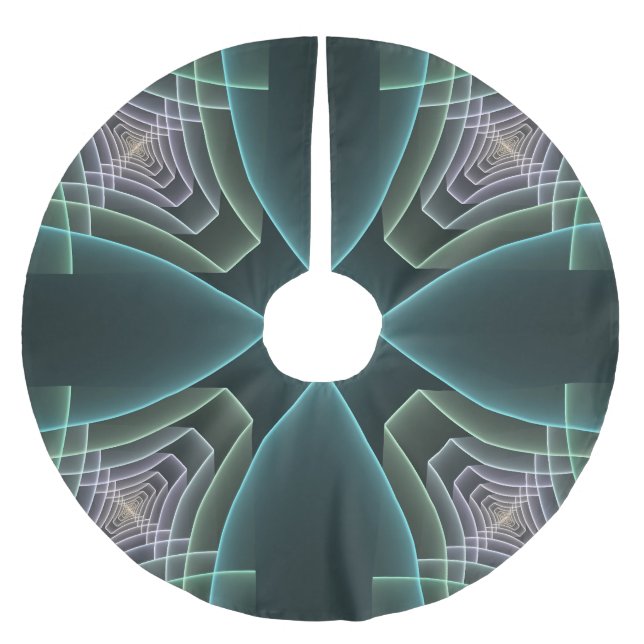 Modern Teal Geometric Fractal Art Graphic Brushed Polyester Tree Skirt (Front)