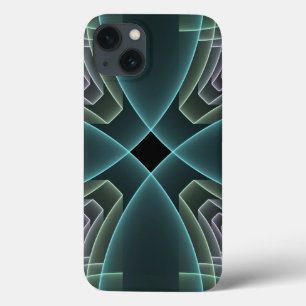 Modern Teal Geometric Fractal Art Graphic iPhone 13 Case