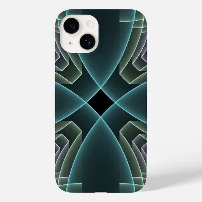 Modern Teal Geometric Fractal Art Graphic Case-Mate iPhone Case (Back)