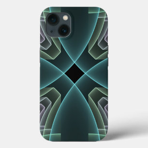 Modern Teal Geometric Fractal Art Graphic iPhone 13 Case