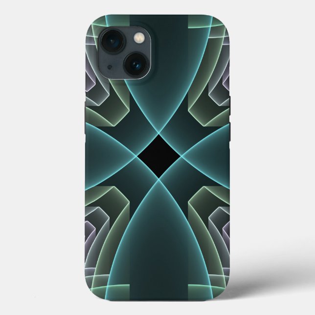 Modern Teal Geometric Fractal Art Graphic Case-Mate iPhone Case (Back)