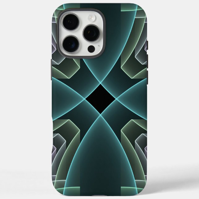 Modern Teal Geometric Fractal Art Graphic Case-Mate iPhone Case (Back)