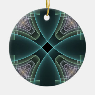 Modern Teal Geometric Fractal Art Graphic Ceramic Tree Decoration