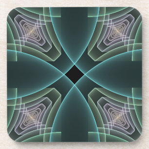 Modern Teal Geometric Fractal Art Graphic Coaster