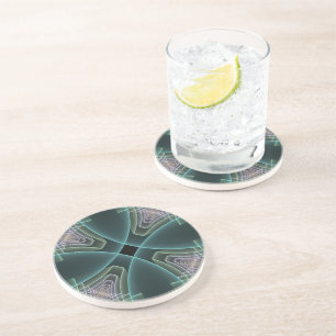 Modern Teal Geometric Fractal Art Graphic Coaster