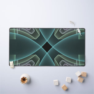 Modern Teal Geometric Fractal Art Graphic Desk Mat