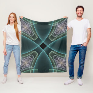 Modern Teal Geometric Fractal Art Graphic Fleece Blanket