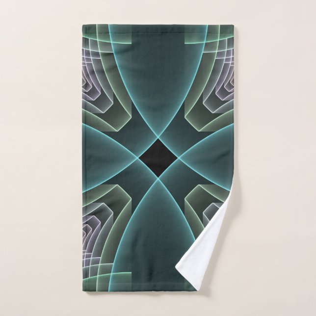 Modern Teal Geometric Fractal Art Graphic Hand Towel (Hand Towel)