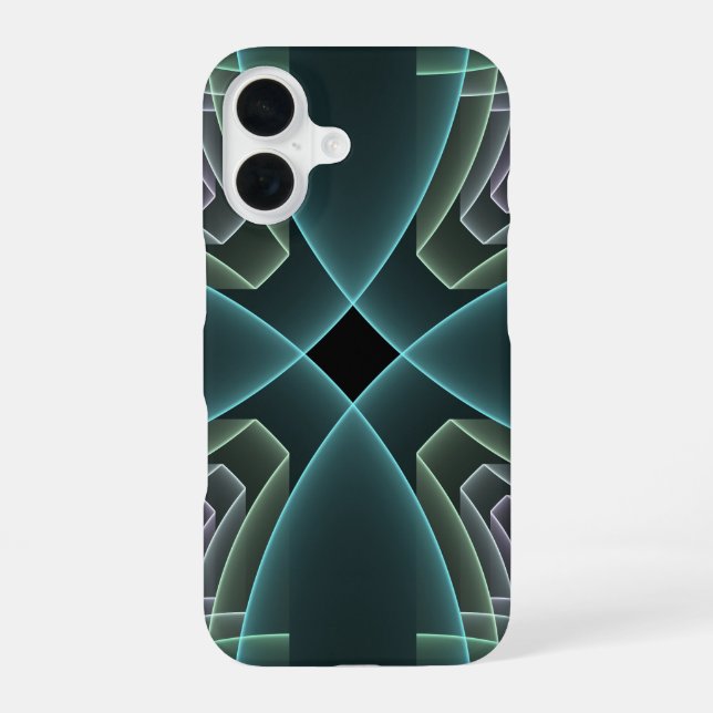 Modern Teal Geometric Fractal Art Graphic iPhone 16 Case (Back)