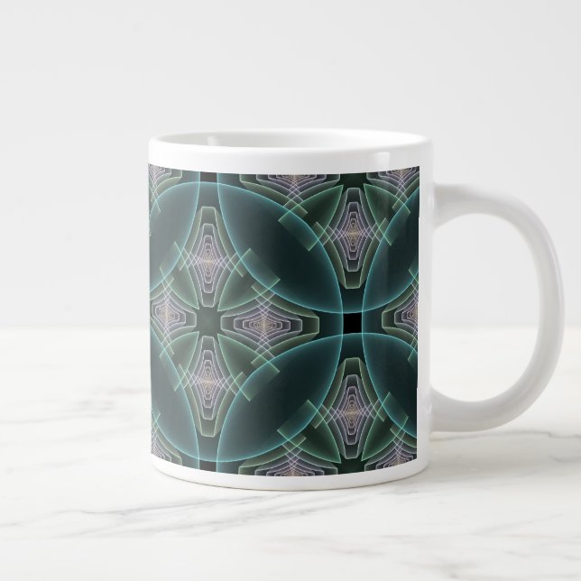 Modern Teal Geometric Fractal Art Graphic Large Coffee Mug (Right)