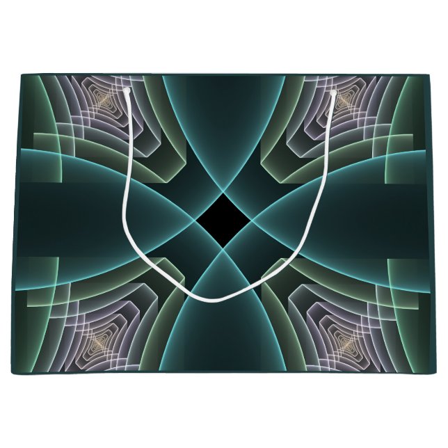 Modern Teal Geometric Fractal Art Graphic Large Gift Bag (Front)