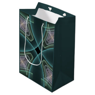 Modern Teal Geometric Fractal Art Graphic Medium Gift Bag