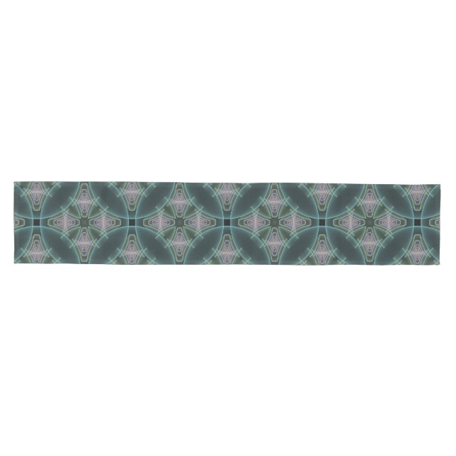 Modern Teal Geometric Fractal Art Graphic Medium Table Runner (Horizontal)