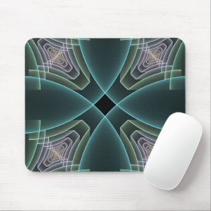 Modern Teal Geometric Fractal Art Graphic Mouse Mat