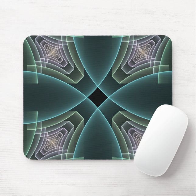 Modern Teal Geometric Fractal Art Graphic Mouse Mat (With Mouse)