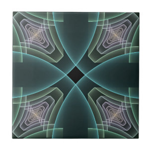 Modern Teal Geometric Fractal Art Graphic Tile