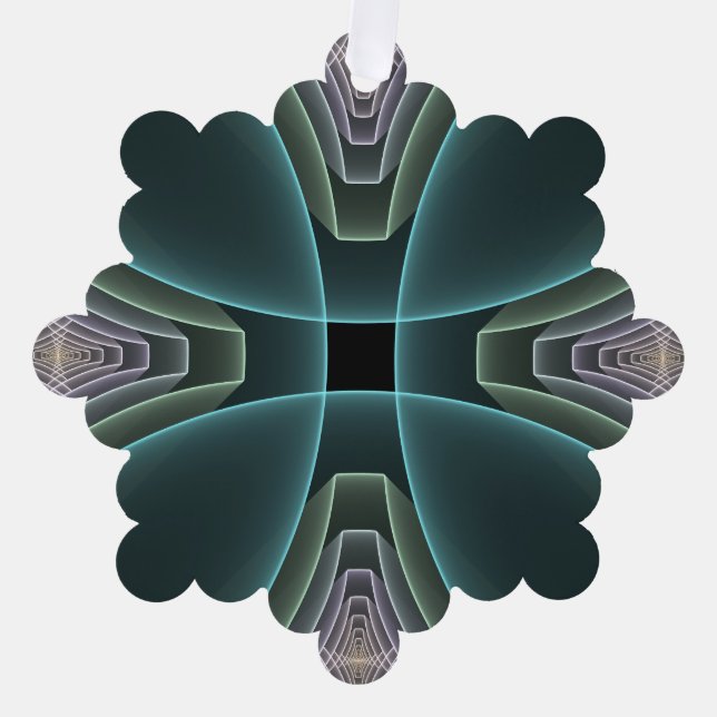Modern Teal Geometric Fractal Art Graphic Tree Decoration Card (Front)