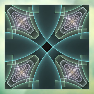 Modern Teal Geometric Fractal Art Graphic Window Cling