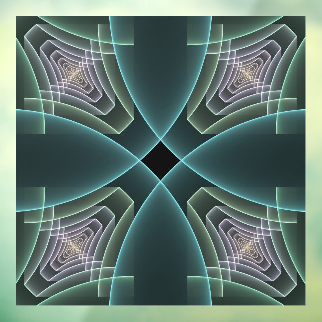 Modern Teal Geometric Fractal Art Graphic Window Cling (Sheet 3)