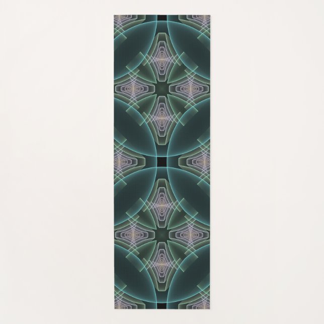 Modern Teal Geometric Fractal Art Graphic Yoga Mat (Front)