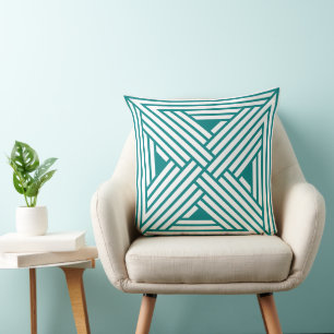 Modern Teal Geometric Line Art Abstract Pattern Cushion