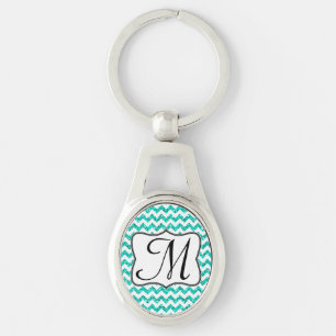 Modern Teal Glitter Chevron Zig Zag Key Chain