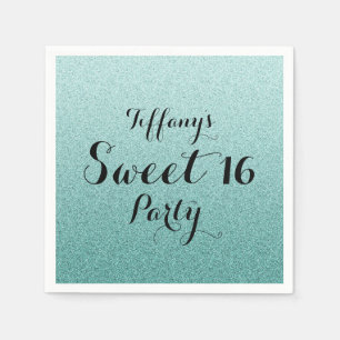 Modern Teal Glitter Faux Ombre Sweet 16 Napkin