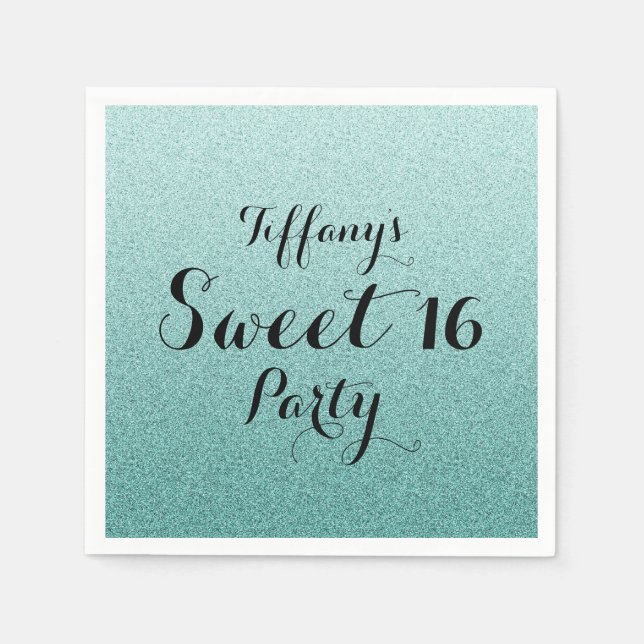 Modern Teal Glitter Faux Ombre Sweet 16 Napkin (Front)