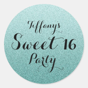 Modern Teal Glitter Faux Ombre Sweet 16 Sticker