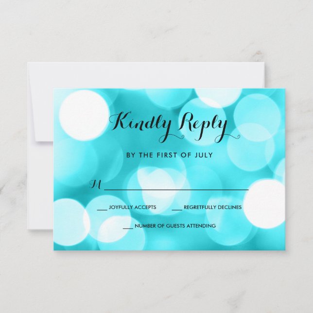 Modern Teal Glitter Lights Bat Mitzvah RSVP Card (Front)
