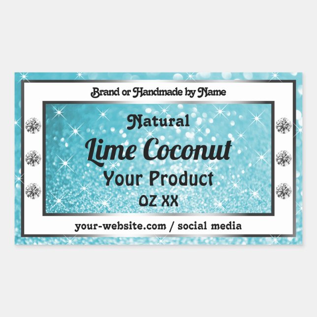 Modern Teal Glitter Sparkling Stars Product Labels (Front)