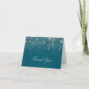 Modern Teal Glitter Thank You Cards