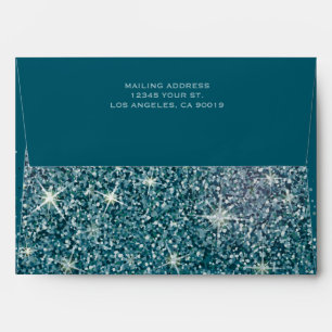 Modern Teal Glitter Wedding Envelopes