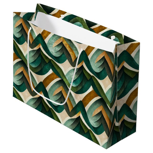Modern Teal Gold Abstract Geometric Pattern Large Gift Bag (Front Angled)