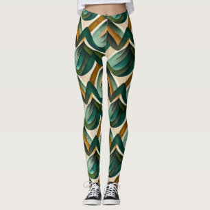 Modern Teal Gold Abstract Geometric Pattern Leggings