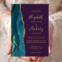 Modern Teal Gold Agate Purple Wedding