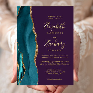 Modern Teal Gold Agate Purple Wedding