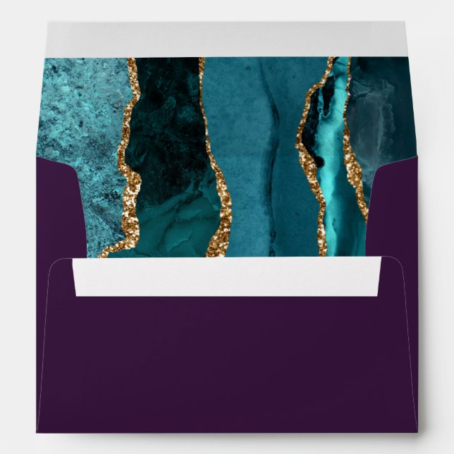 Modern Teal Gold Agate Purple Wedding Envelope (Back (Bottom))
