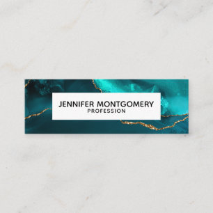 Modern Teal & Gold Agate Stone Abstract Design Mini Business Card