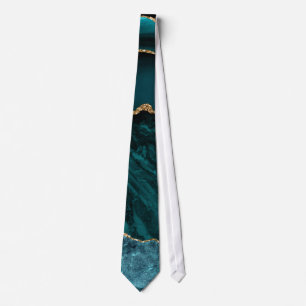 Modern Teal & Gold Agate Stone Abstract Design Tie