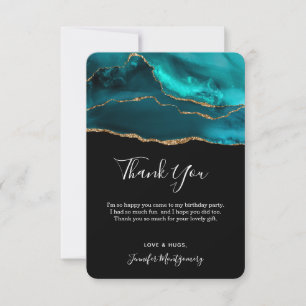 Modern Teal & Gold Agate Stone Abstract Thank You Card