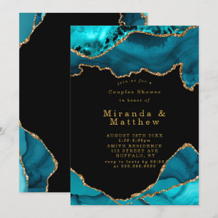 Modern Teal Gold Agate Stone Couples Shower Invite